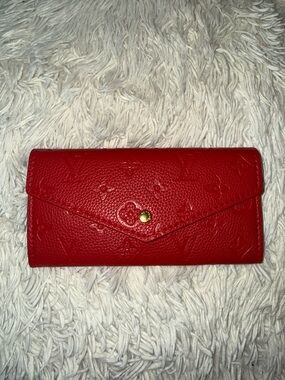 Red Embossed Leather Envelope Wallet